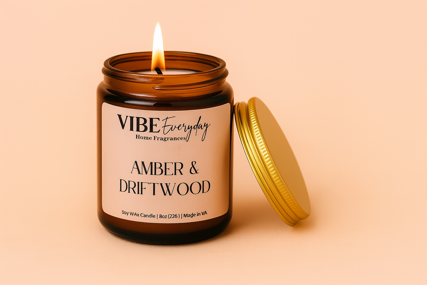 Amber & Driftwood Candle – Warm, Earthy, and Sophisticated | Vibe Everyday